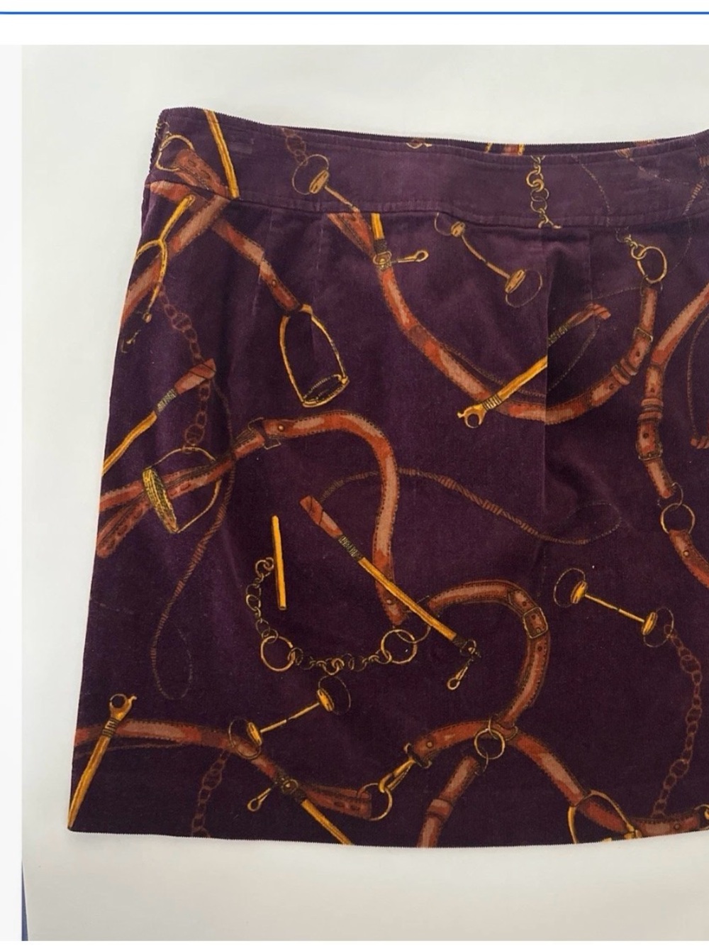 Talbots Corduroy Printed Mini Skirt with Equestrian Chain Pattern